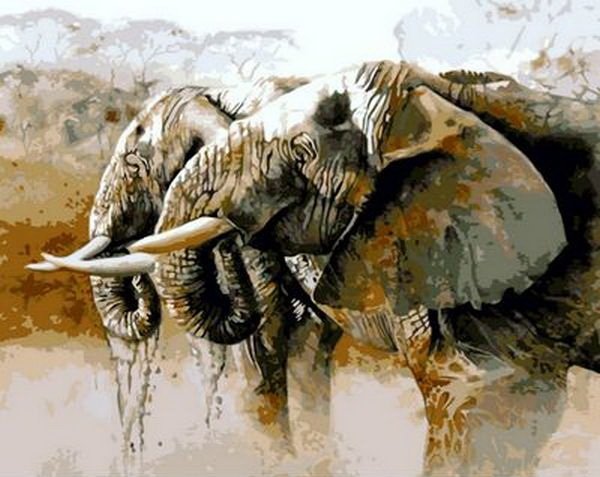 Купити Картина за номерами. Слони на водопої  в Україні