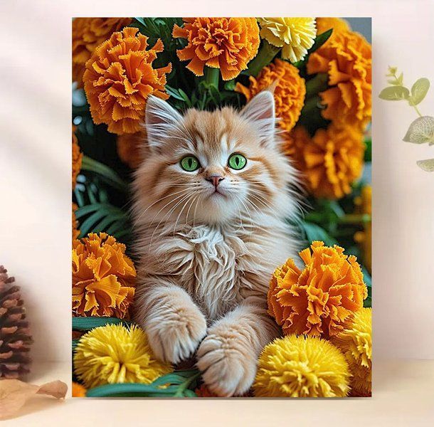 Купить Алмазная мозаика с особыми оттенками "Барашники и кот", 40х50см, 48 цветов (из них из них 1 АВ + 4 FD + 2 CR)  в Украине