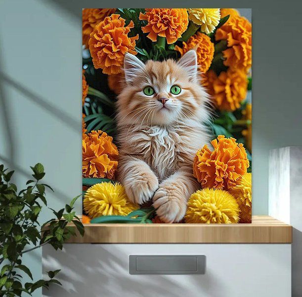 Купить Алмазная мозаика с особыми оттенками "Барашники и кот", 40х50см, 48 цветов (из них из них 1 АВ + 4 FD + 2 CR)  в Украине