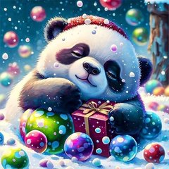 Купить Алмазная мозаика. Новогодняя панда 40 х 50 см  в Украине