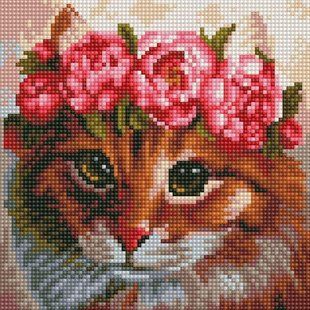 Купить Алмазная мозаика 20x20 см. Кот с венком  в Украине