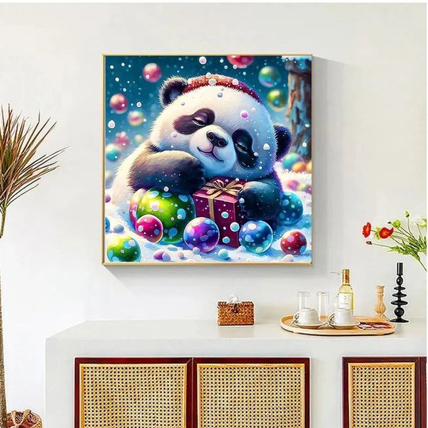 Купити Алмазна мозаїка. Новорічна панда 40 х 50 см  в Україні