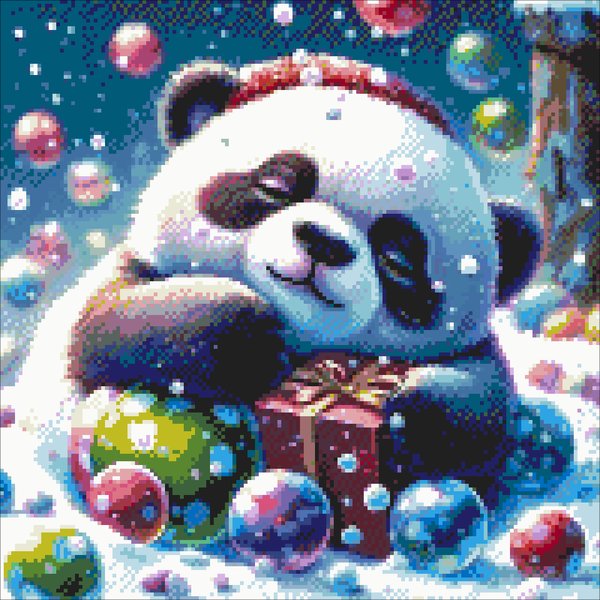 Купить Алмазная мозаика. Новогодняя панда 40 х 50 см  в Украине