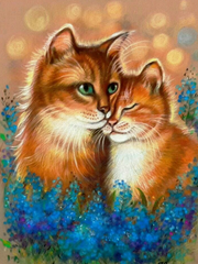 Купить Набор алмазной мозаики. Кошка с котёнком (30х40см, квадратные камешки, полная выкладка полотна) выкладка алмазами по номерам  в Украине
