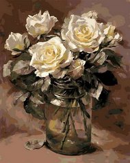 Купити Картина за номерами. Білі троянди в банку  в Україні