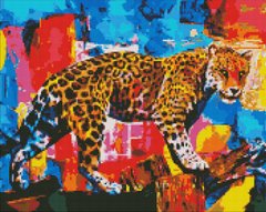 Купити Алмазна мозаїка, набір круглими камінчиками на підрамнику "Яскравий леопард" 40х50см  в Україні