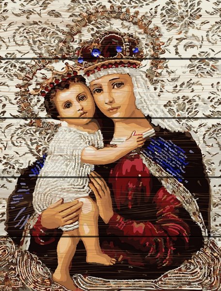 Купити Картина за номерами на дереві. Ікона Божої Матері  в Україні