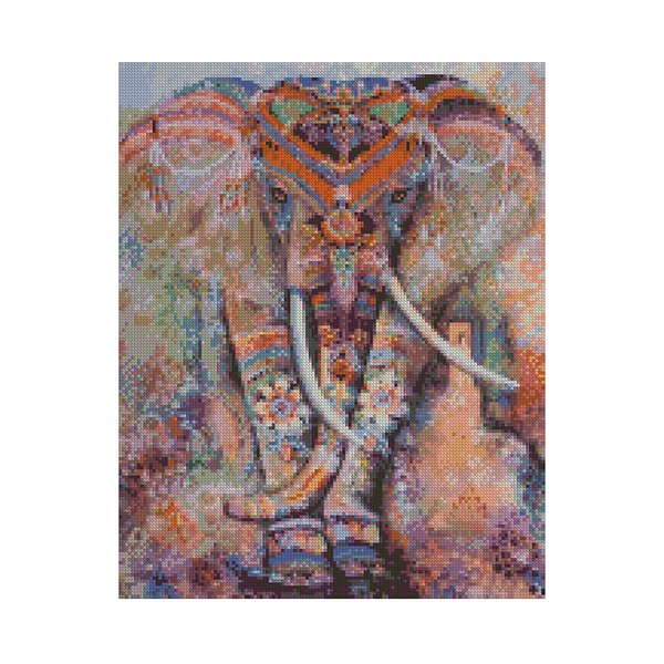 Купить Алмазная мозаика по номерам круглыми камешками. Индийский слон (на подрамнике)  в Украине