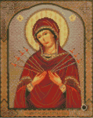 Купити Алмазна мозаїка на підрамнику. Семистрільна ікона Божої Матері (30 x 40 см, круглими камінчиками)  в Україні