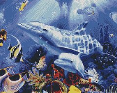 Купити Алмазна мозаїка по номерам круглими камінчиками. Два дельфіни (на підрамнику)  в Україні