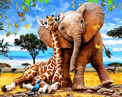 Купити Картина за номерами. Слоненя і жираф  в Україні