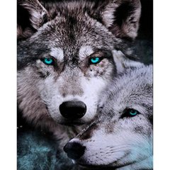 Купити Алмазна картина на підрамнику, набір для творчості. Два вовки розміром 40х50 см (квадратні камінчики)  в Україні
