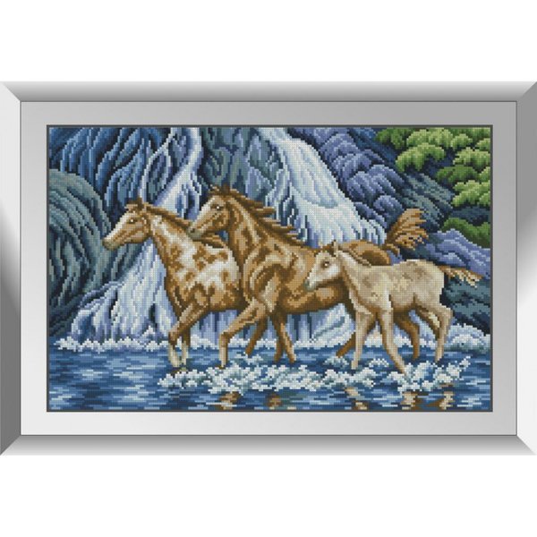 Купить Алмазная мозаика. Лошади у водопада 32x50 см  в Украине