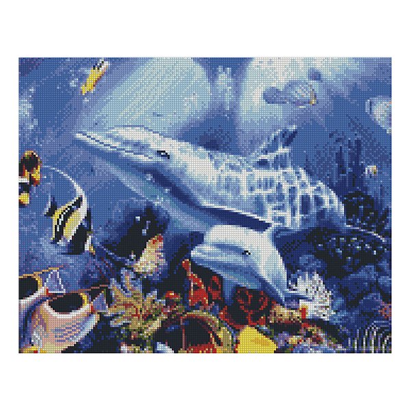 Купити Алмазна мозаїка по номерам круглими камінчиками. Два дельфіни (на підрамнику)  в Україні