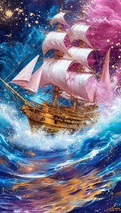 Купить Набор алмазной мозаики 30х50 см. "Корабль в море фантазий" с голограммными камешками  в Украине