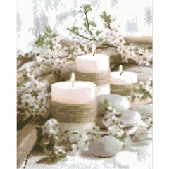 Купити Алмазна мозаїка на підрамнику. Свічки у квітах (круглими камінчаками, 40 x 50 см)  в Україні