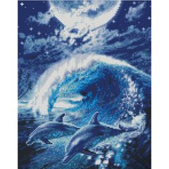 Купить Алмазная мозаика на подрамнике. Дельфины в океане (30 х 40 см, набор для творчества, картина стразами)  в Украине
