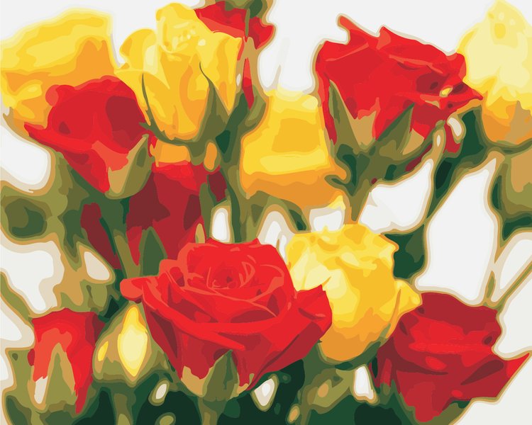 Купити Картина за номерами. Жовто-червоні троянди  в Україні