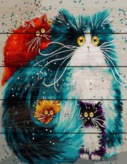 Купить Картина по номерам на дереве. Цветные коты  в Украине
