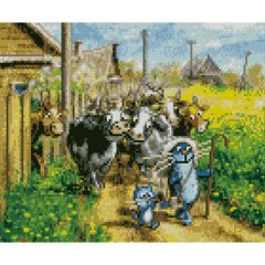 Купить Алмазная мозаика на подрамнике. Веселые пастухи (круглые камушки, 30x40 см)  в Украине