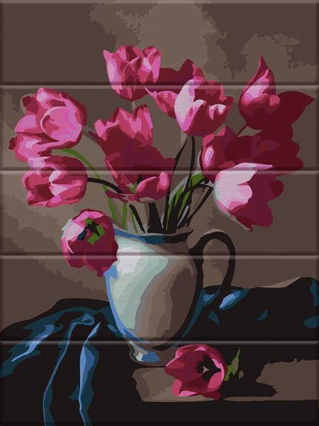 Купить Картина по номерам на дереве. Прекрасные тюльпаны  в Украине
