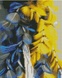 Алмазная мозаика на подрамнике. Желтоголубые перья (30 х 40 см, круглыми камешками), С подрамником, 30 х 40 см