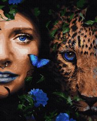 Купити Набір для малювання по цифрам. Дівчина і леопард 40 х 50 см (без коробки)  в Україні