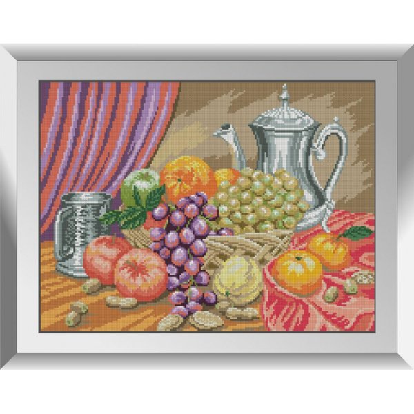 Купити Алмазна мозаїка. Натюрморт - фрукти та срібло 38х51 см  в Україні