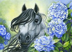 Купить Вышивка камнями по номерам Лошадь в цветах  в Украине