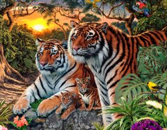 Купити Алмазна мозаїка на підрамнику. Сім'я тигрів в дикій природі  в Україні