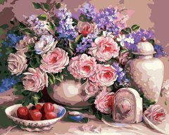 Купити Картина за номерами. Чайні троянди і сливи  в Україні