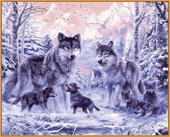 Купить Картина по номерам Premium-качества. Волчье семейство (в раме)  в Украине