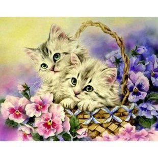 Купить Набор алмазной вышивки камнями. Котята в корзинке (на подрамнике)  в Украине