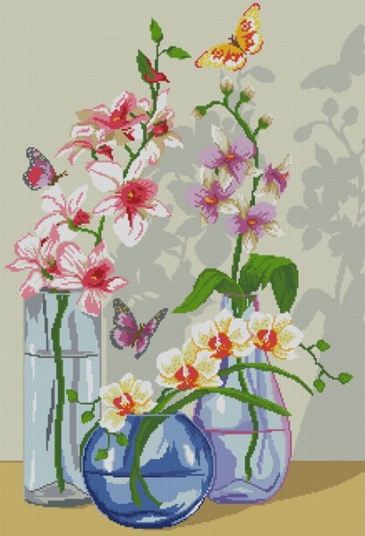 Купить Алмазная мозаика по номерам. Орхидеи с бабочками  в Украине