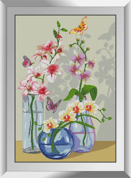 Купить Алмазная мозаика по номерам. Орхидеи с бабочками  в Украине