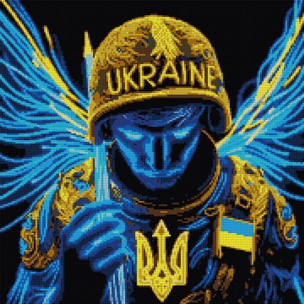 Купити Набір для алмазної мозаїки 45х45 см. Янгол ЗСУ (14 кольорів)  в Україні