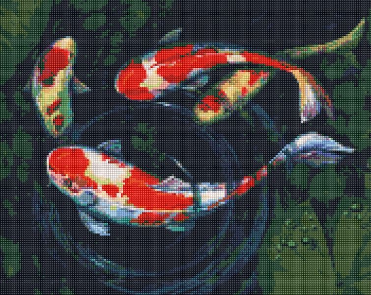 Купити Алмазна мозаїка, набір круглими камінчиками на підрамнику "Грайливі рибки" 40х50см  в Україні