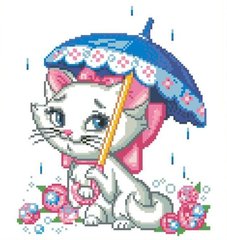 Купити Мозаїка квадратними камінчиками Кішка під парасолькою  в Україні