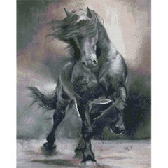 Купити Алмазна мозаїка. Чорний кінь (40 х 50 см, набір для творчості, картина стразами)  в Україні