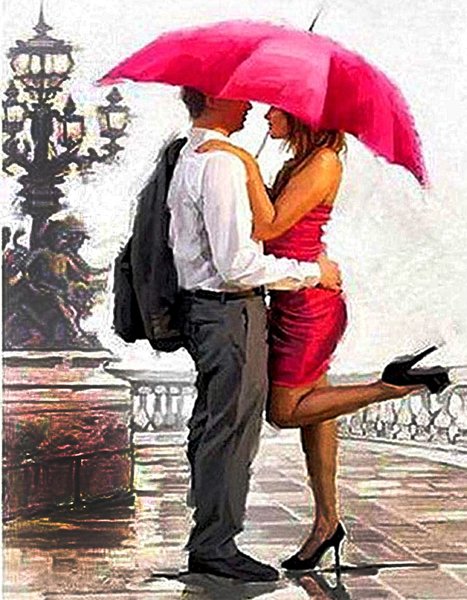 Купити Алмазна мозаїка на підрамнику. Поцілунок під парасолькою  в Україні