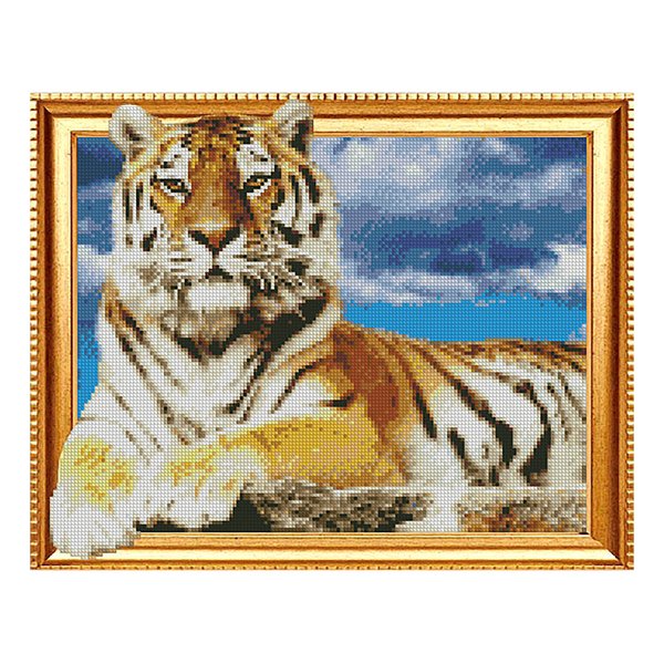 Купити Алмазна мозаїка по номерам круглими камінчиками. Гордий тигр (на підрамнику)  в Україні