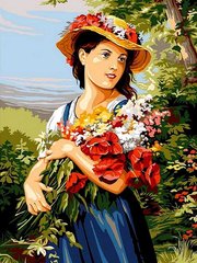 Купити Картина за номерами. Дівчина з квітами  в Україні