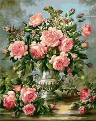 Купить Картина по номерам. Розы в серебряной вазе  в Украине