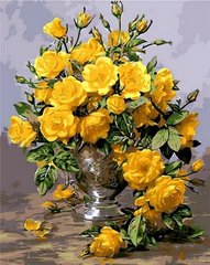 Купить Картина по номерам. Желтые розы в серебряной вазе  в Украине