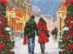 Купити Алмазна мозаїка на підрамнику, круглими камінчиками "Різдвяна атмосфера" з голограмними стразами 30х40см  в Україні