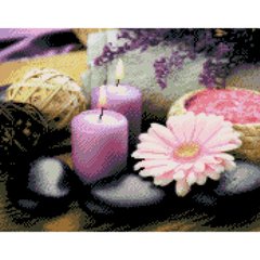 Купить Алмазная мозаика на подрамнике. Свечи и цветы (круглые камушки, 40 х 50 см)  в Украине