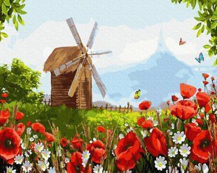 Купить Картина по номерам без коробки. Деревянная мельница  в Украине