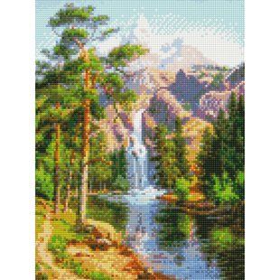 Купить Алмазная мозаика на подрамнике с круглыми камушками. Водопад в горах  в Украине