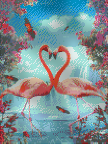 Купить Алмазная мозаика по номерам круглыми камешками (на подрамнике). Влюбленные фламинго  в Украине