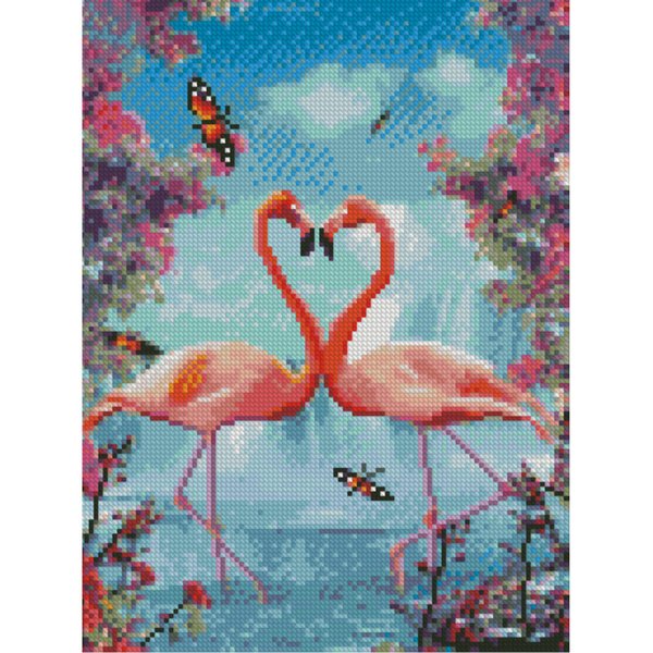 Купить Алмазная мозаика по номерам круглыми камешками (на подрамнике). Влюбленные фламинго  в Украине